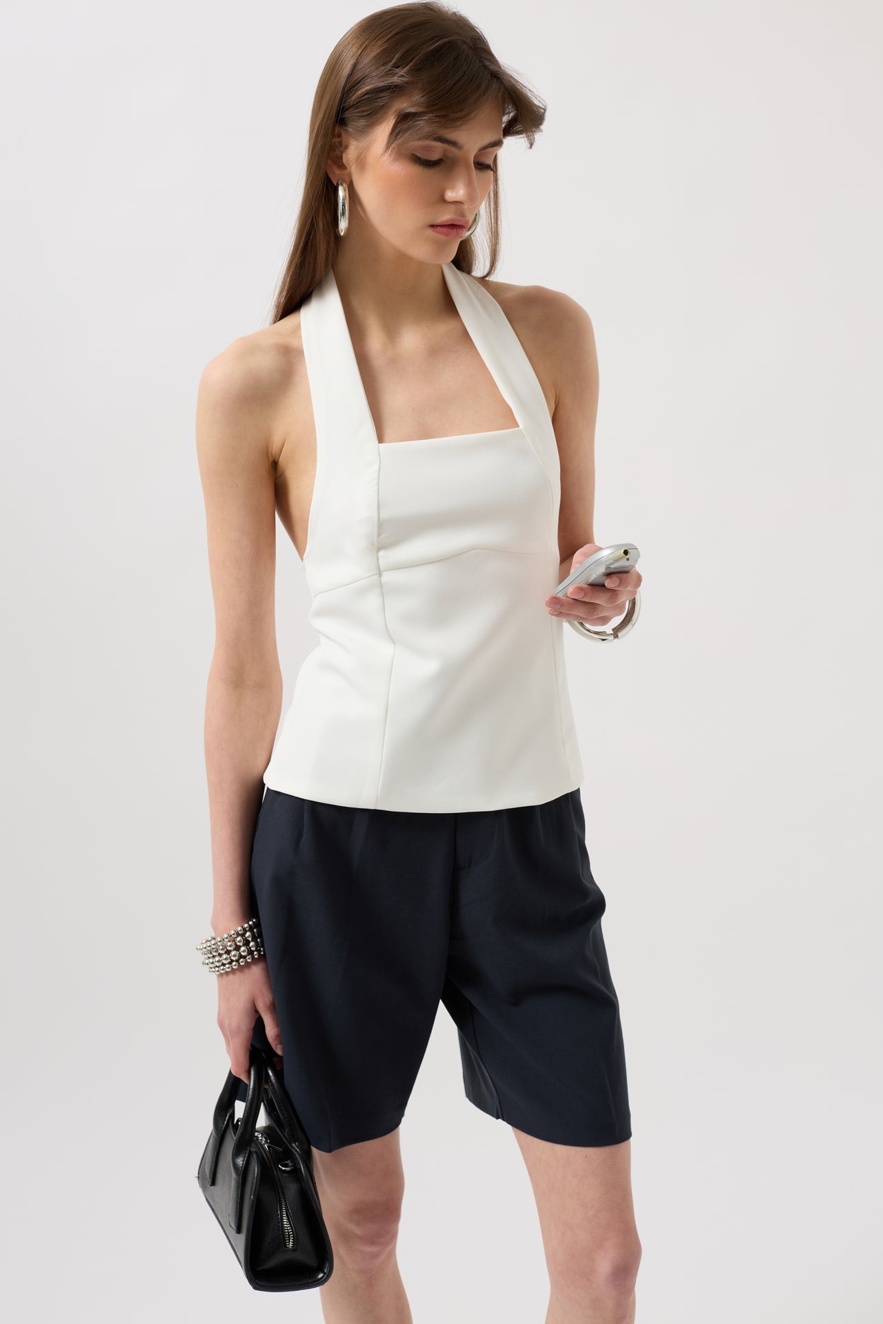 Thick Strap Crop White Blouse