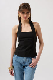 Thick Strappy Crop Black Blouse