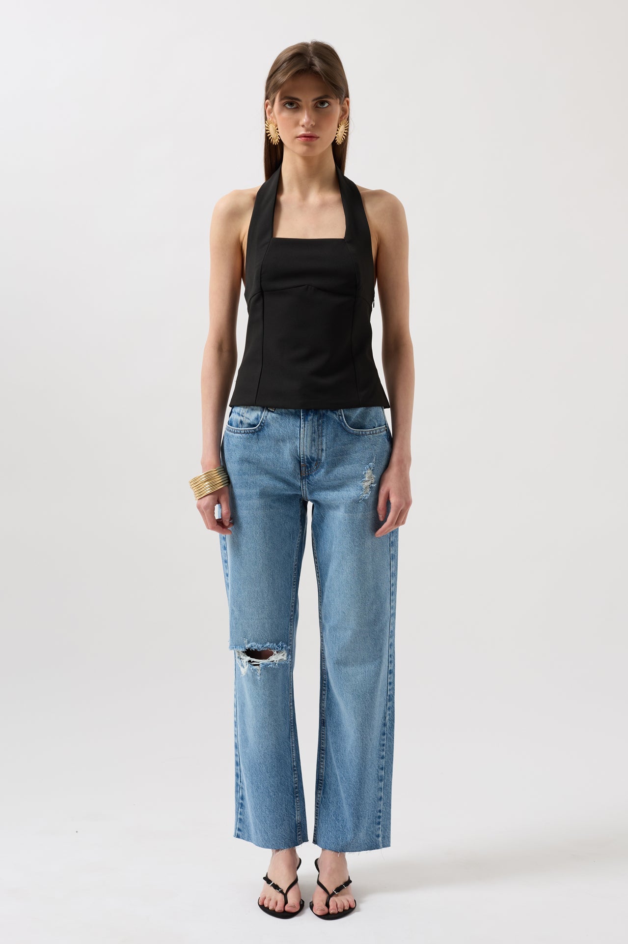 Thick Strap Crop Black Blouse