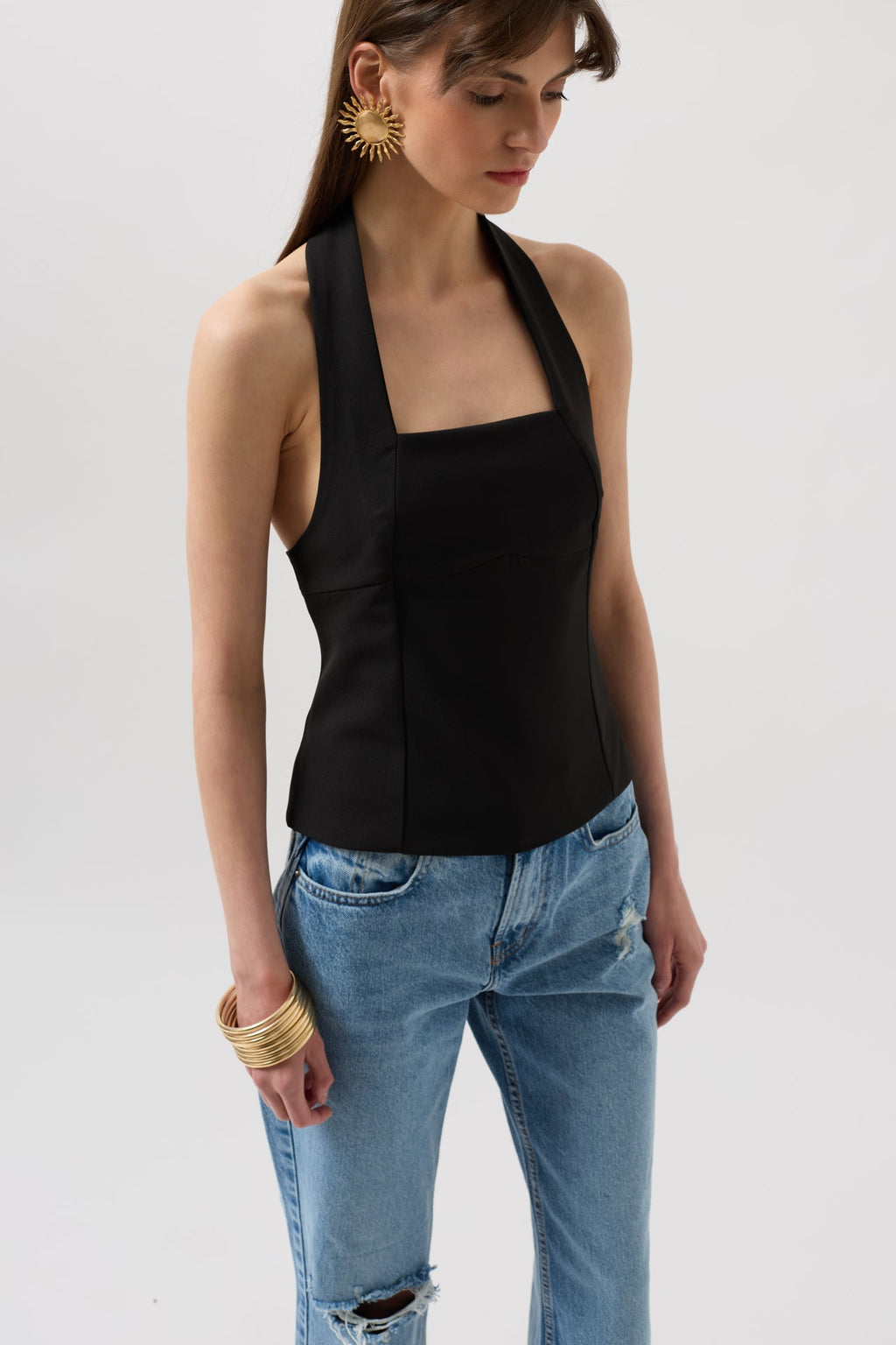 Thick Strap Crop Black Blouse