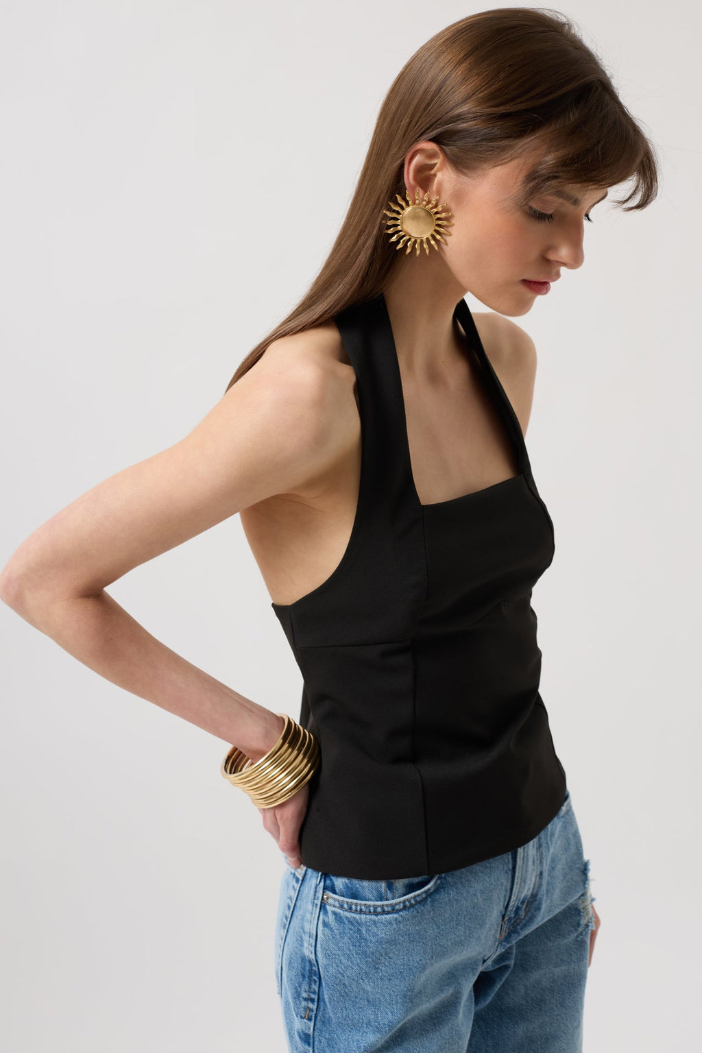 Thick Strap Crop Black Blouse