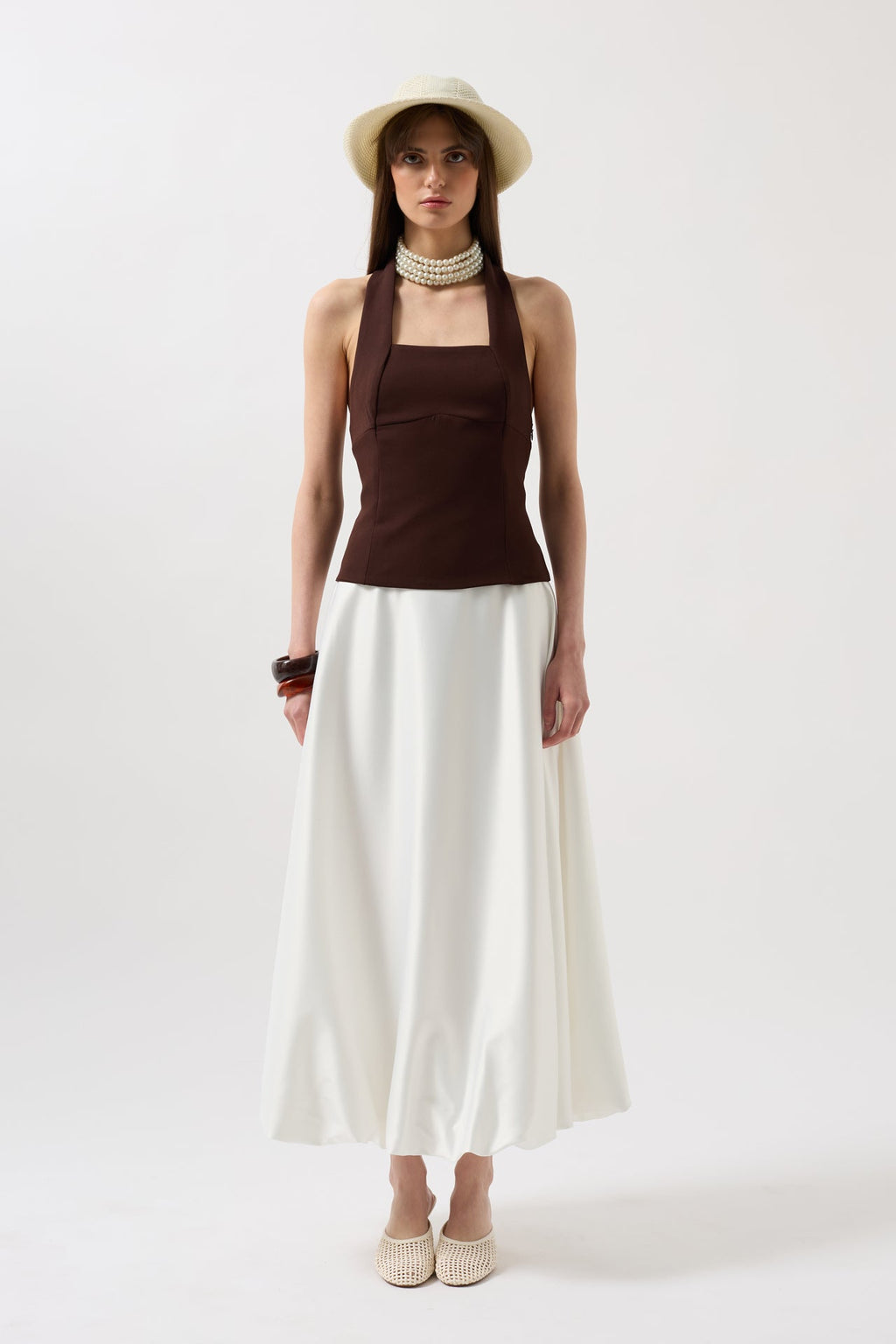 Thick Strap Crop Brown Blouse