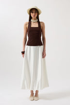 Thick Strap Crop Brown Blouse
