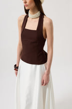 Thick Strap Crop Brown Blouse