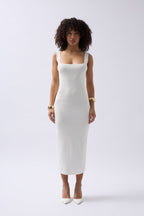 Thick Strap Midi White Dress