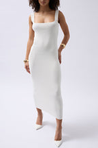 Thick Strap Midi White Dress
