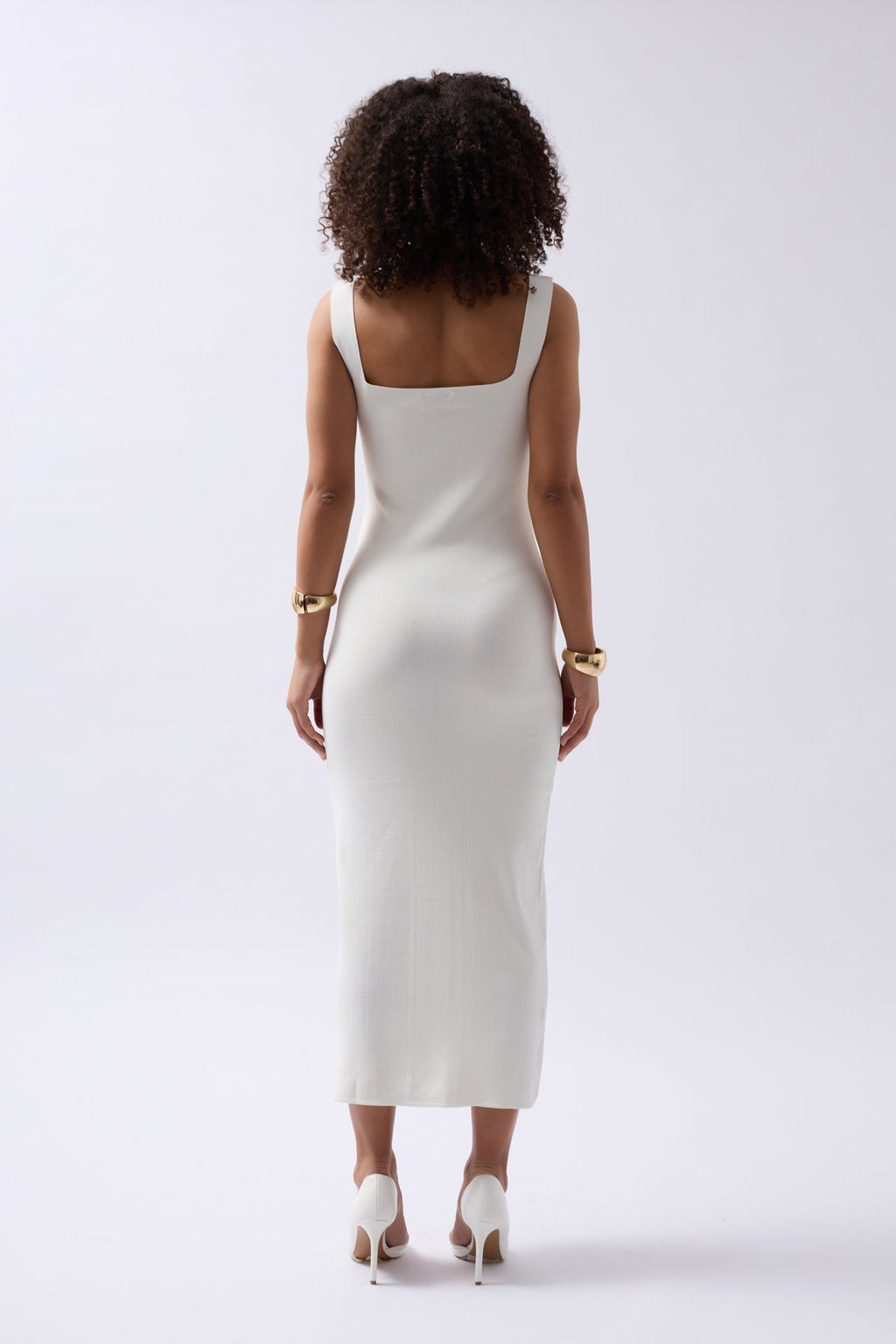 Thick Strap Midi White Dress