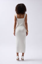 Thick Strap Midi White Dress