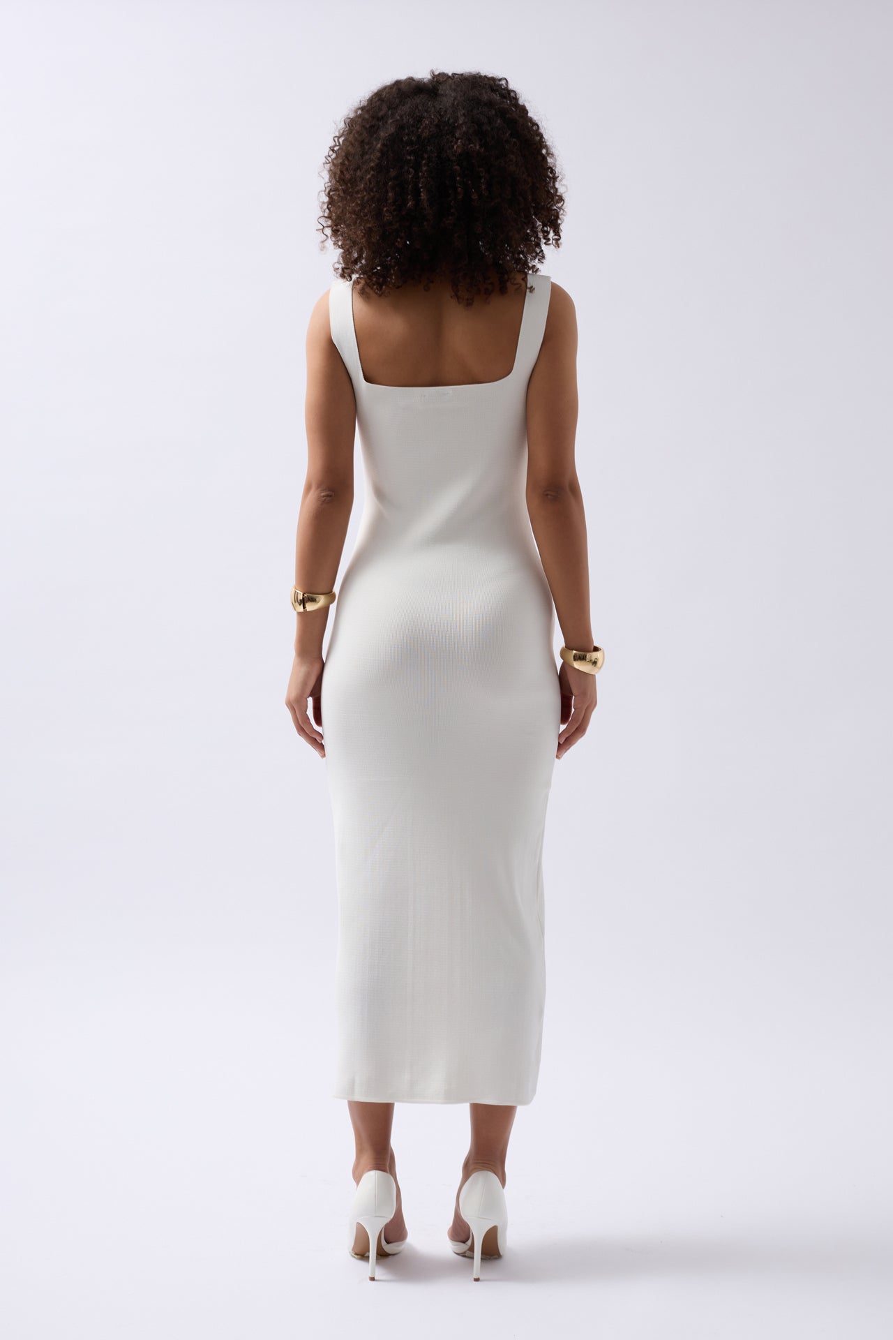 Thick Strap Midi White Dress