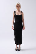 Thick Strap Midi Black Dress