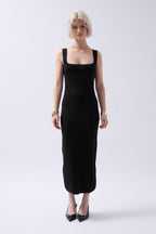 Thick Strap Midi Black Dress