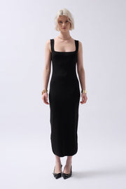 Thick Strappy Midi Black Dress