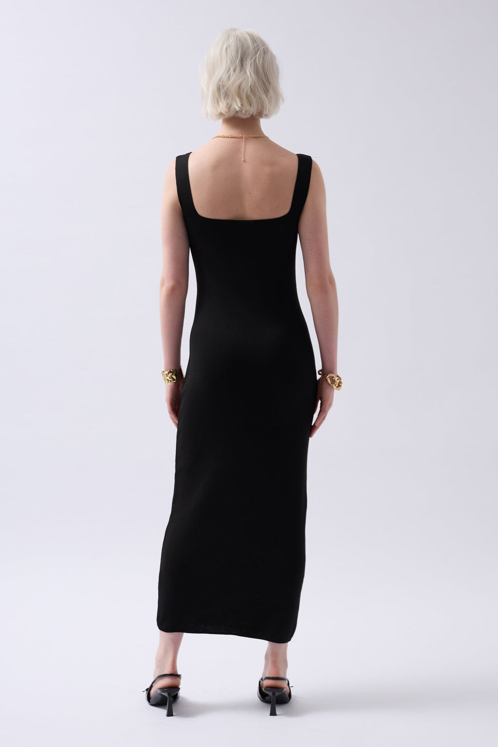 Thick Strap Midi Black Dress