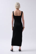 Thick Strap Midi Black Dress
