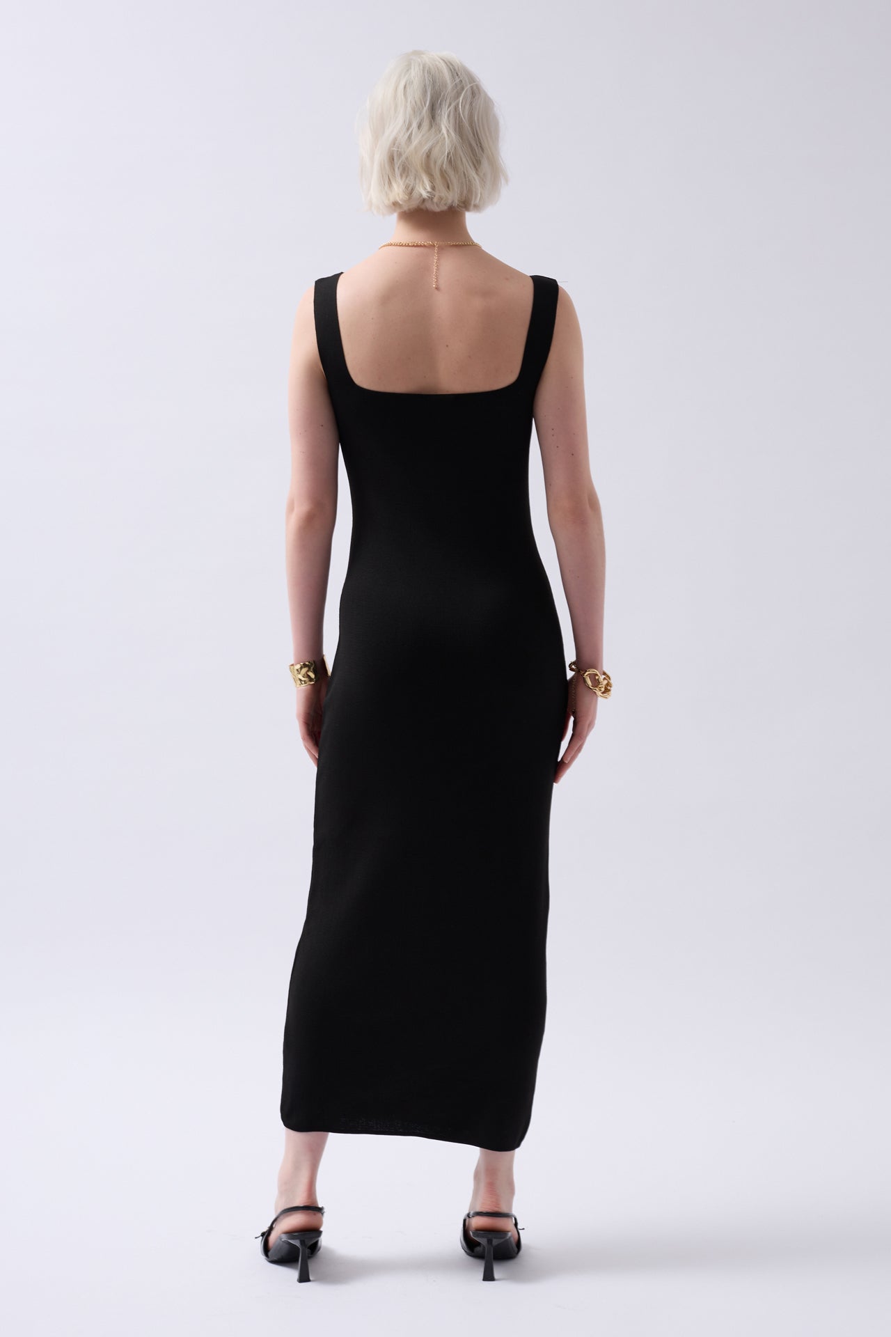 Thick Strap Midi Black Dress