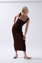 Thick Strap Midi Brown Dress