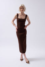 Thick Strap Midi Brown Dress