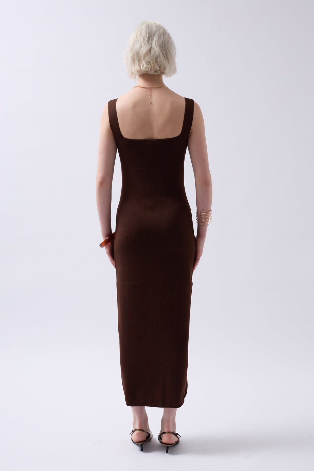 Thick Strap Midi Brown Dress