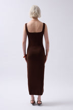 Thick Strap Midi Brown Dress