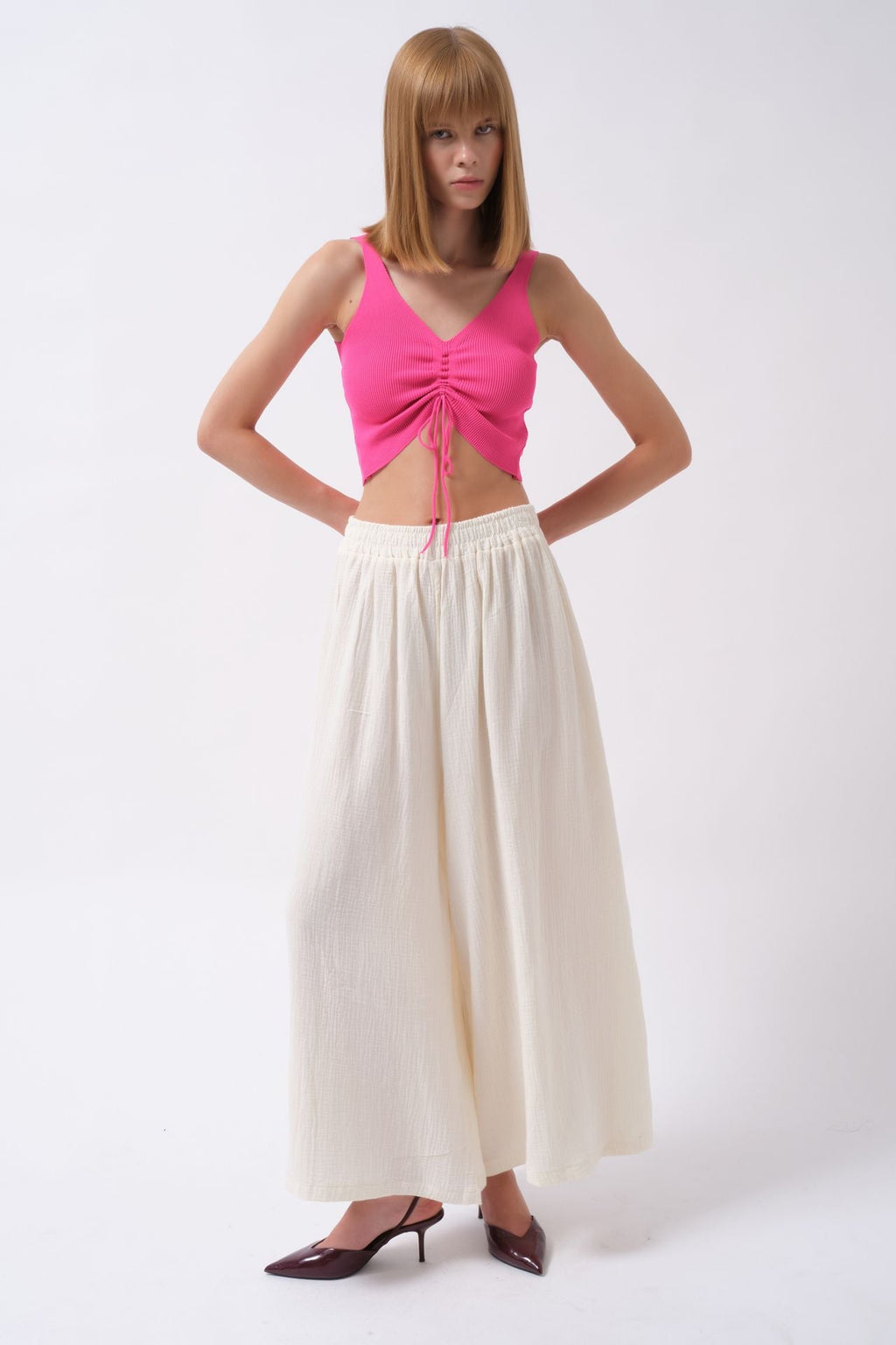 Kalin Waistt Ecru Linen Pants