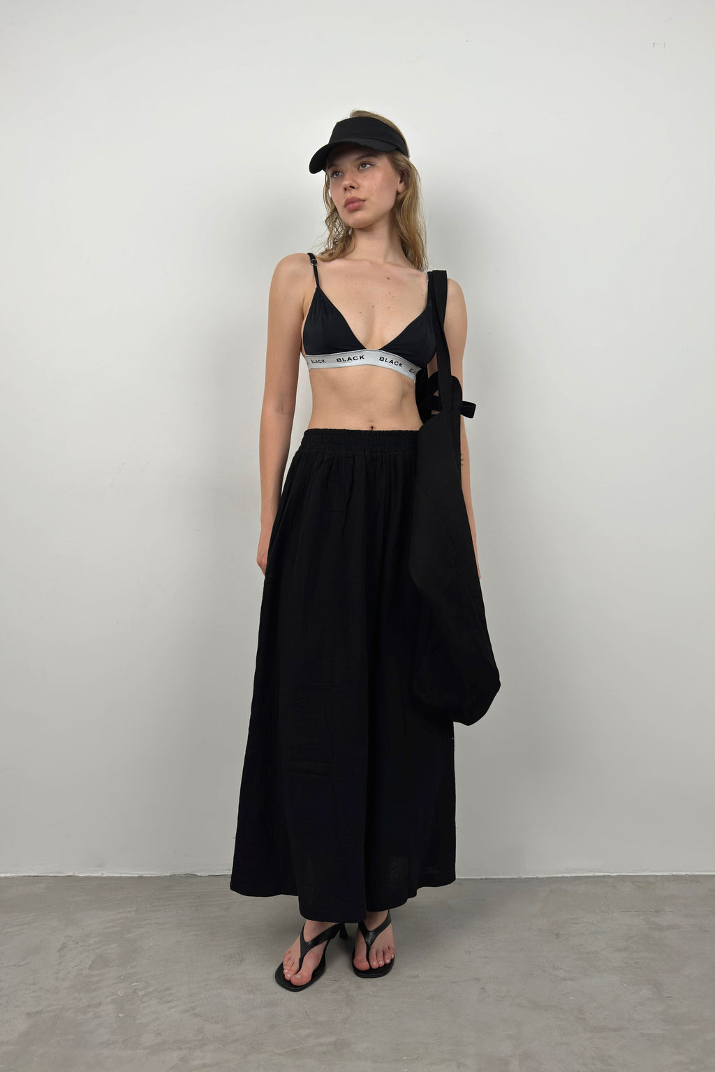 Thick Waist Black Linen Pants