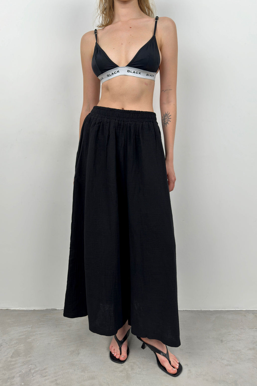Thick Waist Black Linen Pants