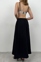 Thick Waist Black Linen Pants