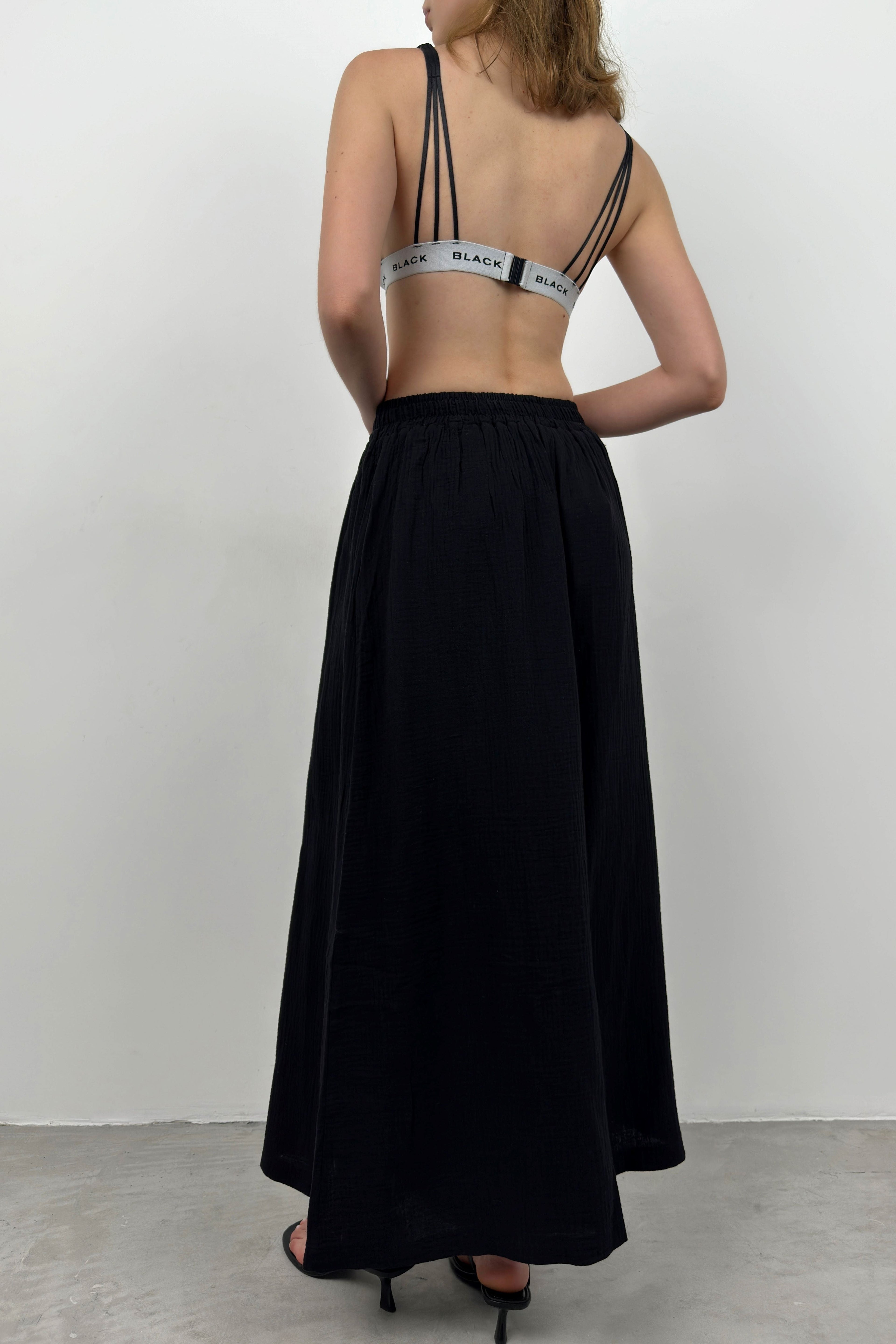 Thick Waist Black Linen Pants