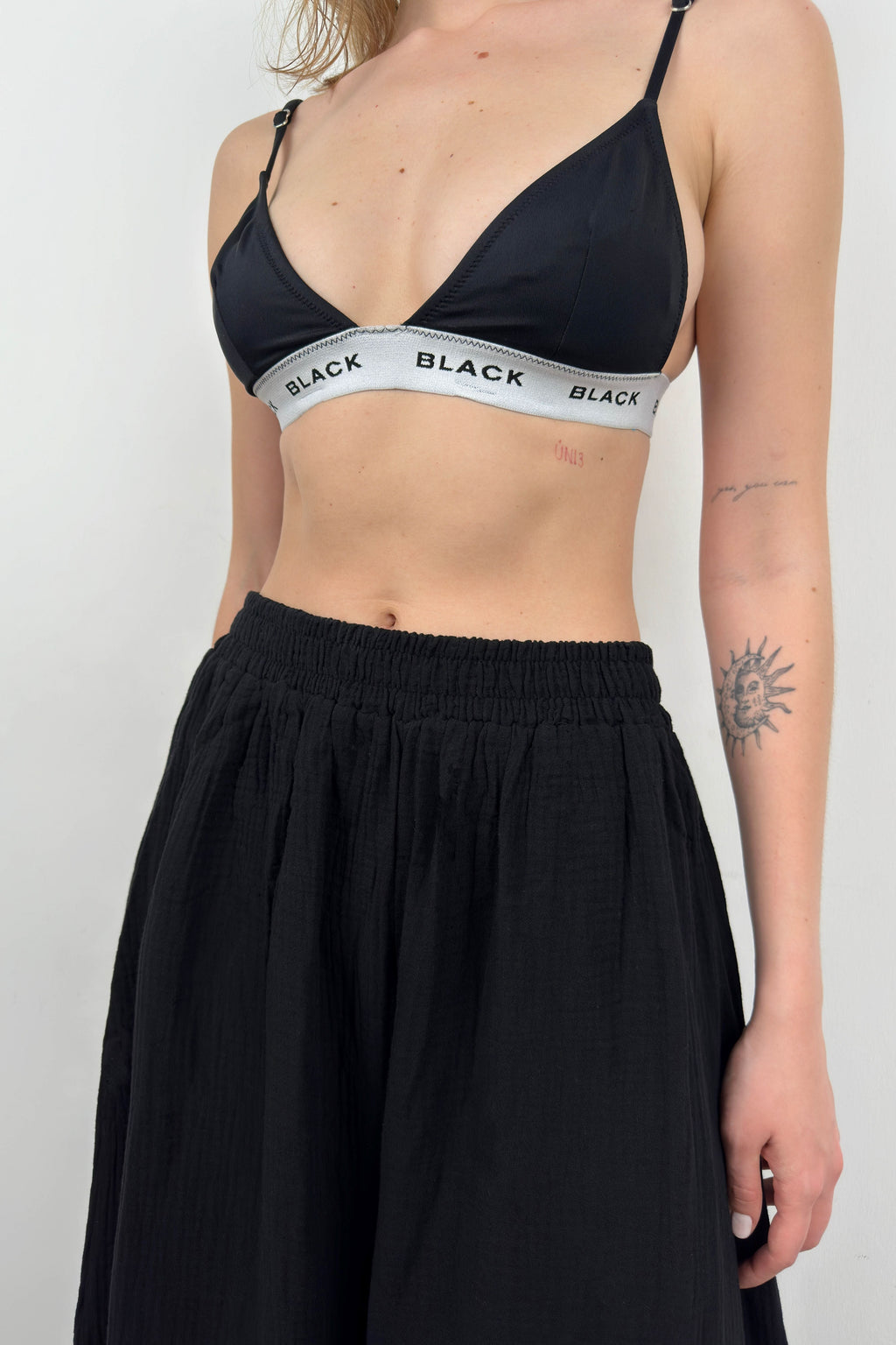 Thick Waist Black Linen Pants