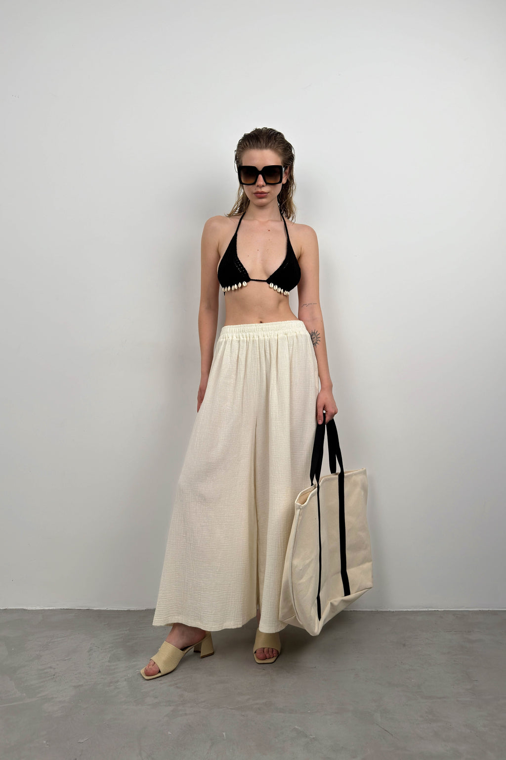 Kalin Waistt Ecru Linen Pants
