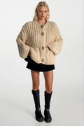 Chunky Knit Button Detail Ecru Cardigan