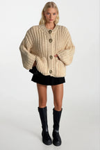 Chunky Knit Button Detail Ecru Cardigan