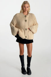 Chunky Knit Button Detail Ecru Cardigan