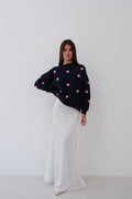 Kalp Detailed Oversize Navy Knit Sweater