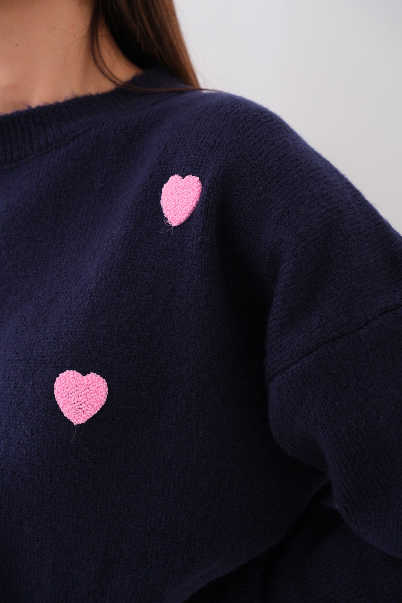 Kalp Detailed Oversize Navy Knit Sweater