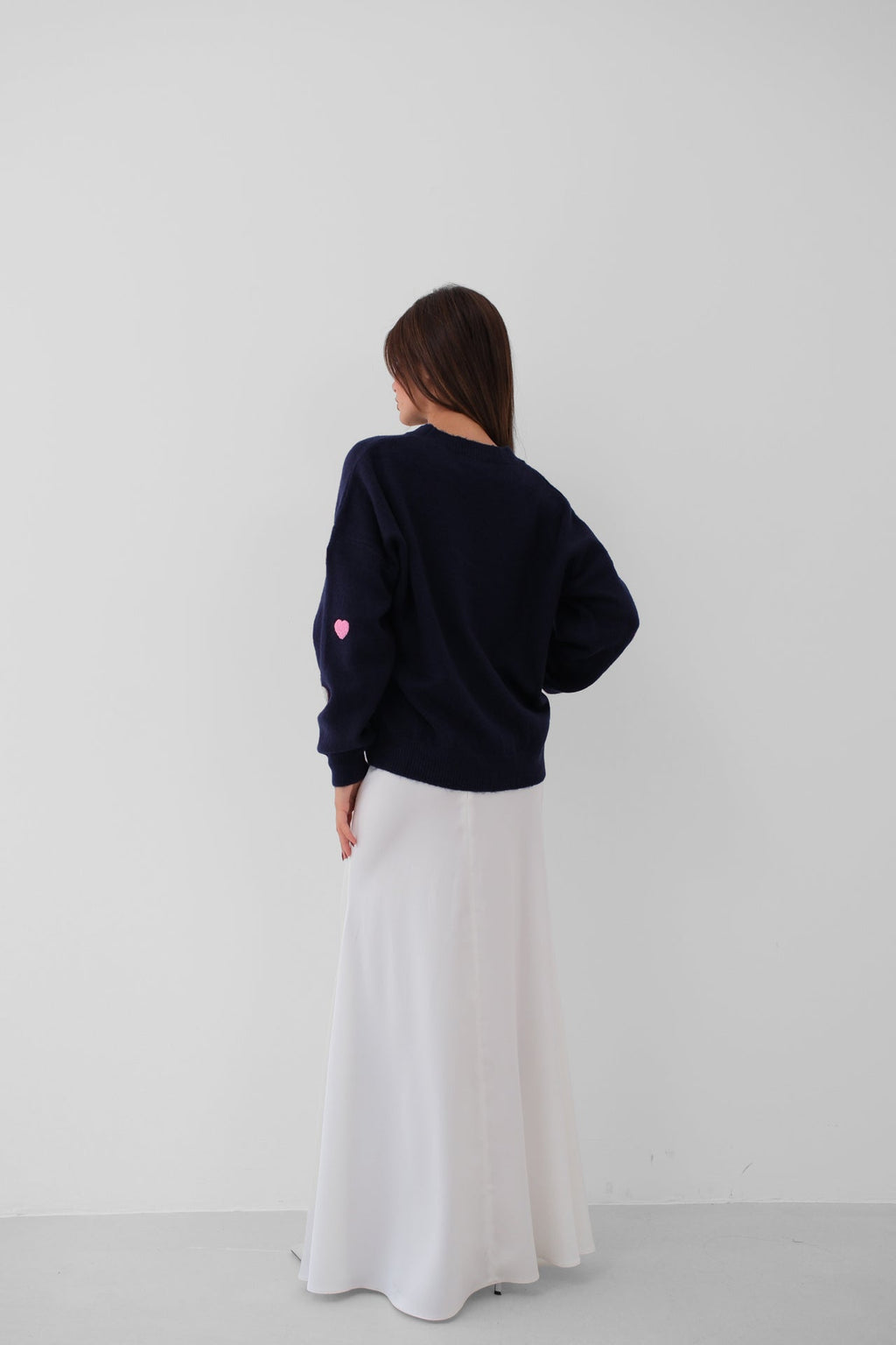 Kalp Detailed Oversize Navy Knit Sweater