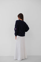 Kalp Detailed Oversize Navy Knit Sweater