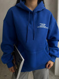 Kangaroo Pocket Printed Hooded Sax Blue Sweatshirt