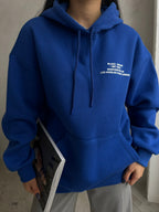 Kangaroo Pocket Printed Hooded Sax Blue Sweatshirt