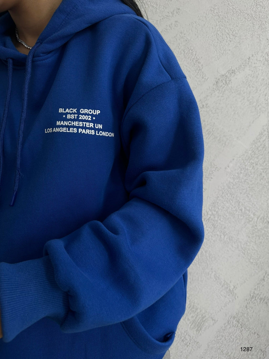 Kangaroo Pocket Printed Hooded Sax Blue Sweatshirt