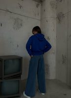 Kangaroo Pocket Printed Hooded Sax Blue Sweatshirt