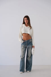 Hooded Ecru Crop Sweater