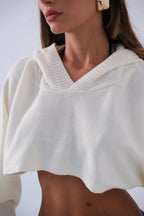 Hooded Ecru Crop Sweater