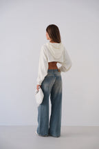 Hooded Ecru Crop Sweater