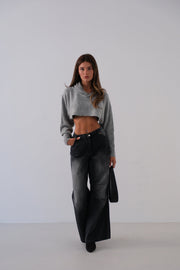 Hooded Gray Crop Sweater