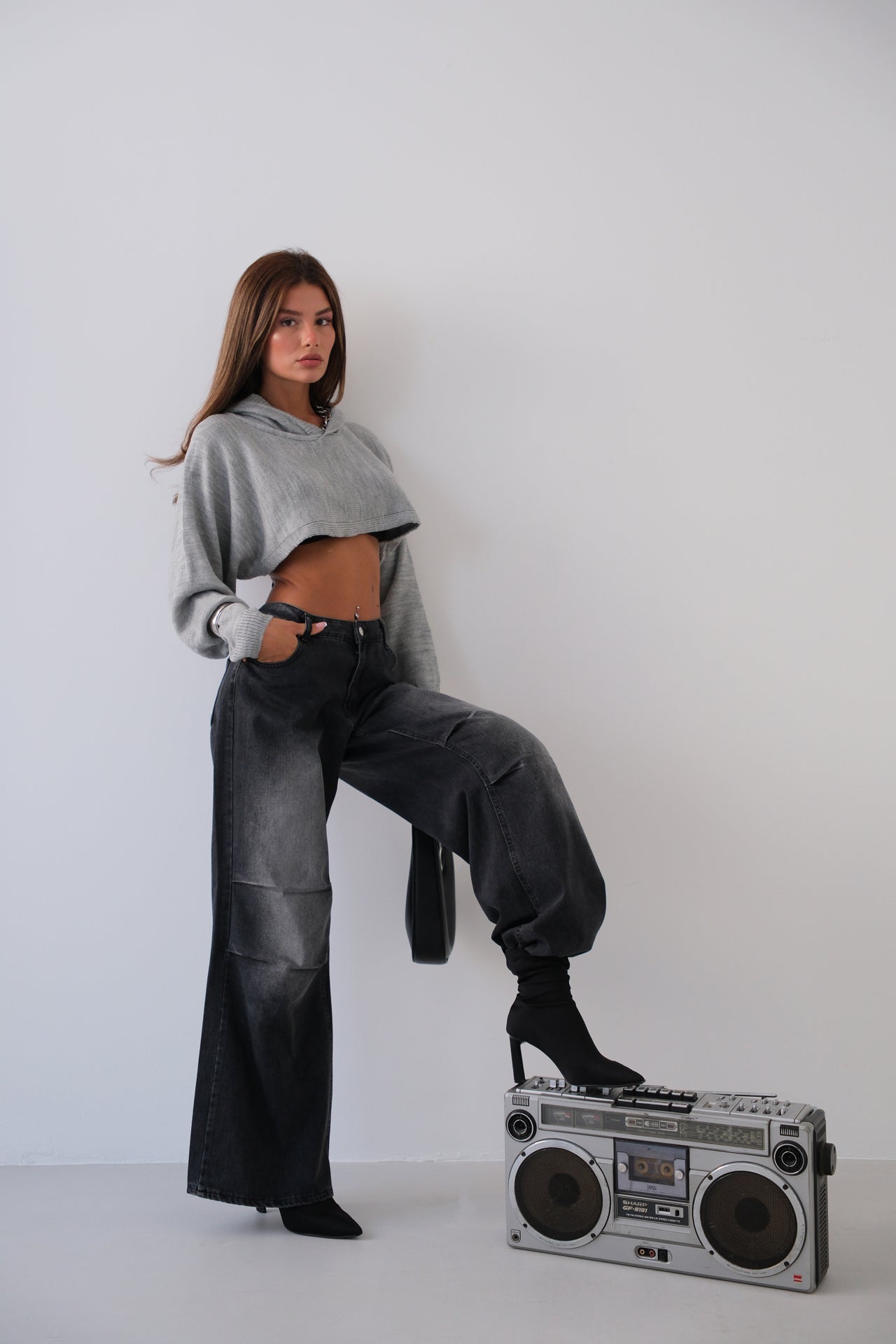 Hooded Gray Crop Sweater