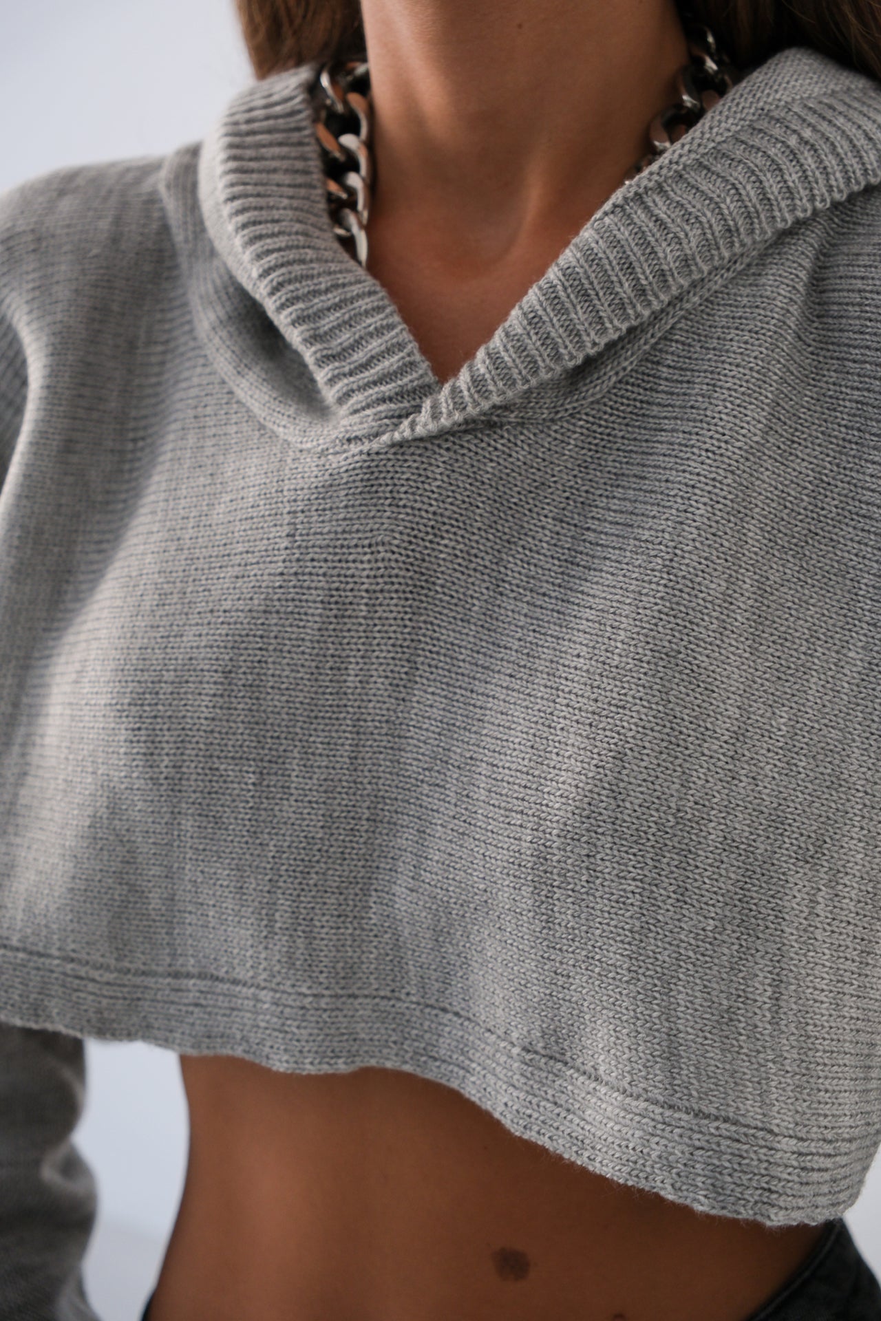 Hooded Gray Crop Sweater