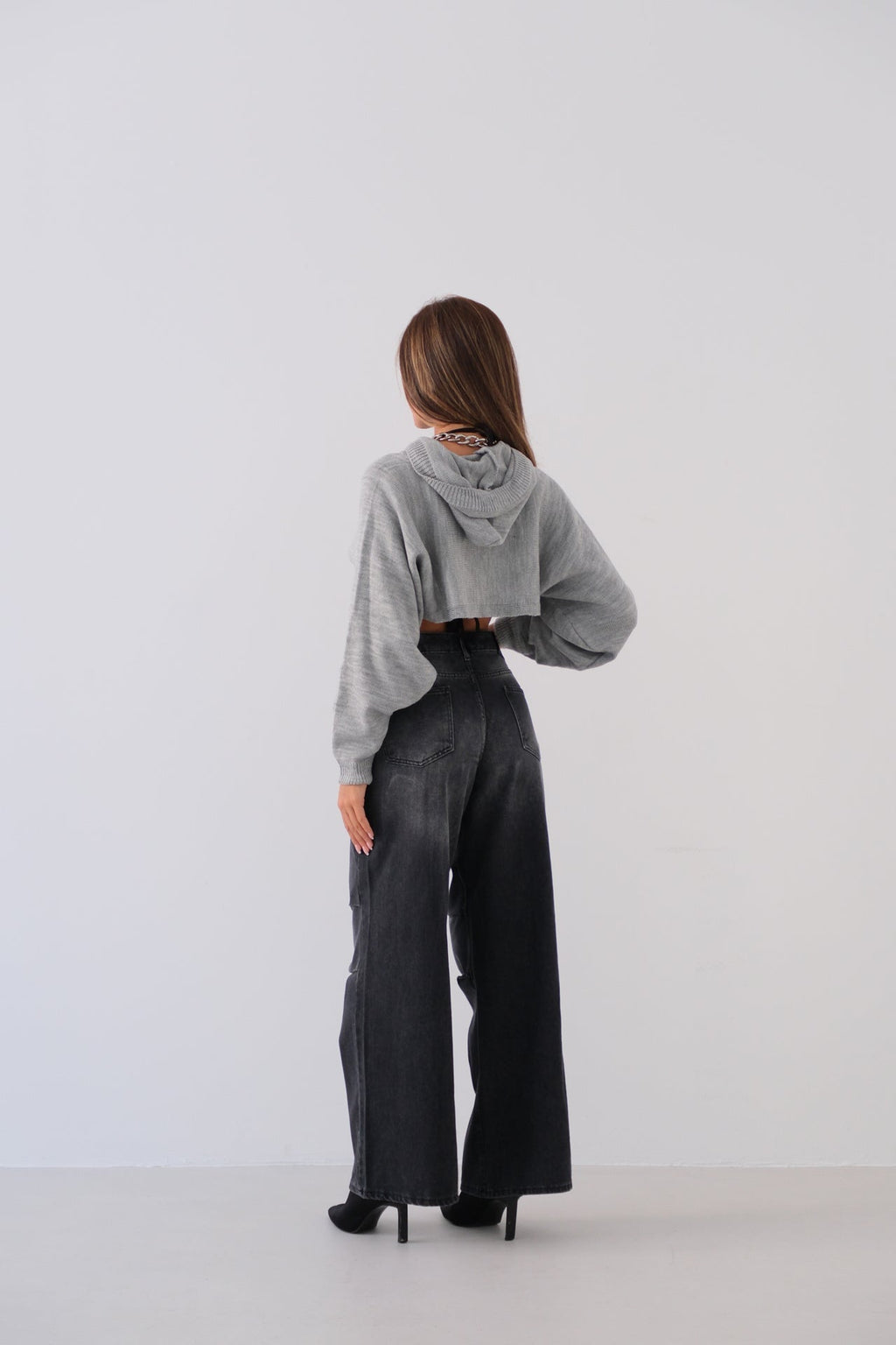 Hooded Gray Crop Sweater