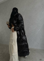 Kapusonlu Black Maxi Sisme Mont