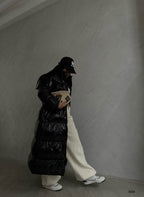 Kapusonlu Black Maxi Sisme Mont